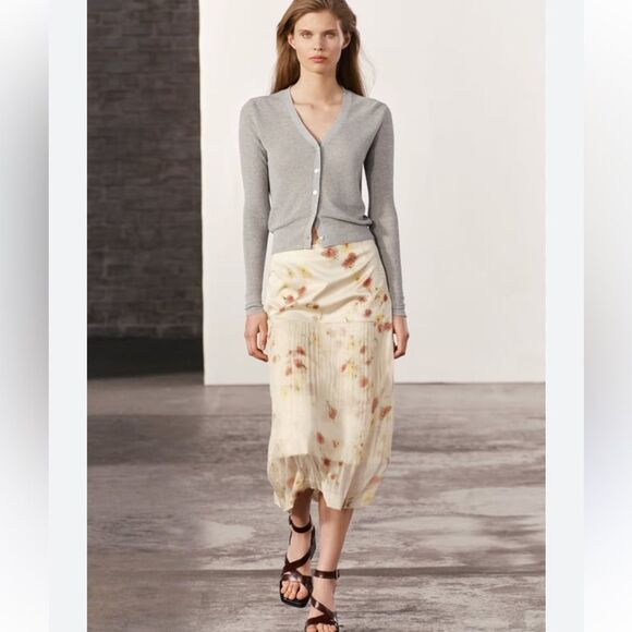 ZARA ZW COLLECTION SHEER FLORAL MIDI SKIRT - Picture 3 of 10